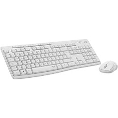 Logitech MK295 bezvadu tastatūras peles komplekts ar Silent Touch tehnoloģiju, īsinājumtaustiņu pogas, optiskā izsekošana, nano USB uztvērējs, bezvadu savienojums bez aizkaves, NL QWERTY izkārtojums - balts