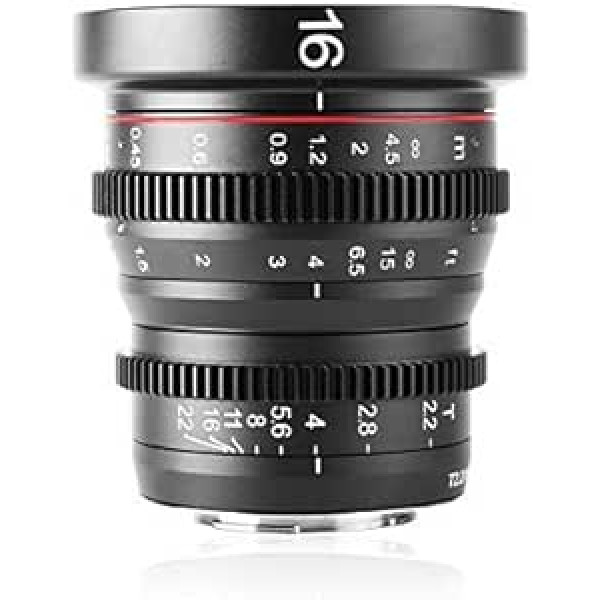 Meike 16 mm T2.2 manuālā fokusa platleņķa objektīvs M43 Micro Four Thirds MFT stiprinājuma kamerām un kinokamerai BMPCC