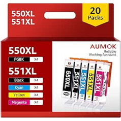 550 551 XL Multipack Cartridges Compatible with Canon PGI-550 XL CLI-551 XL for Canon PIXMA IP7250 MX925 MX920 MX725 MG5650 MG5550 MG6450 MG7550 MG6650 MG5400 MG5400 MG5450 IP7200 IX6850 (Pack of 20)