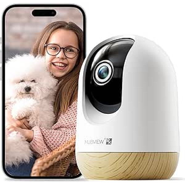 MUBVIEW iekštelpu novērošanas kamera 2K, iekštelpu novērošanas kamera 24/7,5 GHz/2,4 GHz Wi-Fi, kustības un trokšņu noteikšana, 360° AI izsekošana ar tūlītējiem paziņojumiem, divvirzienu audio