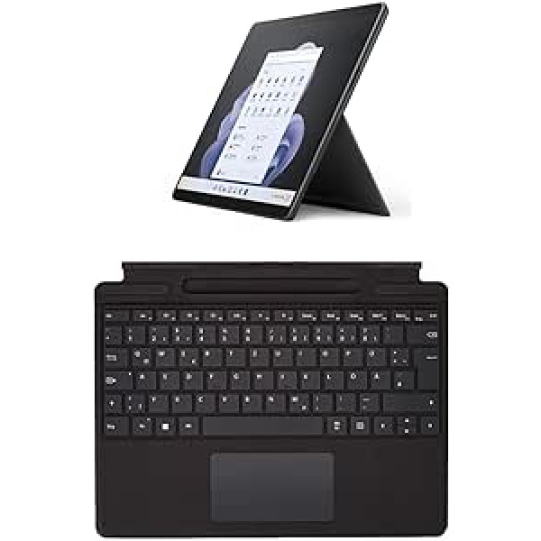 Microsoft Surface Pro 9 (2022), 13 collu divi vienā planšetdators/klēpjdators (Intel Core i7, 16 GB RAM, 256 GB SSD, Win 11 Home) Graphite, darbina Intel Evo Platform + Pro 8/9/X Signature tastatūra, melna