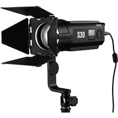 Godox S30 Focusing LED Light with Aspherical Optical Lens, 30W Spot Brightness, Dimmable with CRI 96+, 5600K Multi Power Supply for Indoor and Outdoor Photo Video Interviews
