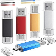 USB zibatmiņas zibatmiņa 64 GB 5 krāsu komplektā ar USB 3.0 un USB 3.1 Type C (2 in-1 Memory Stick) Android viedtālrunim, planšetdatoram, datoram, piezīmjdatoram, MacBook, 40 MB/s liela ātruma C tipa USB atmiņai FEBNISCTE