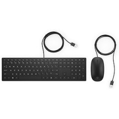 HP Pavilion 400 Bundle (4CE97AA) tastatūra un pele ar kabeli (1600 dpi, USB kabelis, 3 pogas, ritināšanas ritenis, itāļu tastatūra) melna