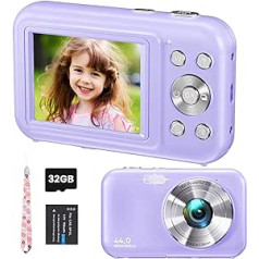 Digitālās kameras fotokamera, FHD 1080P 44MP bērnu kompakta kamera ar 32 GB karti, uzlādējama digitālā kamera ar 16x digitālo tālummaiņu, 2,4 collu LCD kamera bērniem, meitenēm, zēniem, iesācējiem