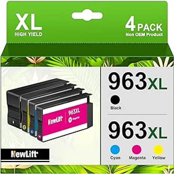 963XL 963 XL printeru kasetnes, kas saderīgas ar HP 963 Multipack, kas paredzētas HP Officejet Pro 9010 9012 9015 9013 9014 9016 9019 9020 9025 (melns ciāna fuksīns, dzeltens), iepakojums 4