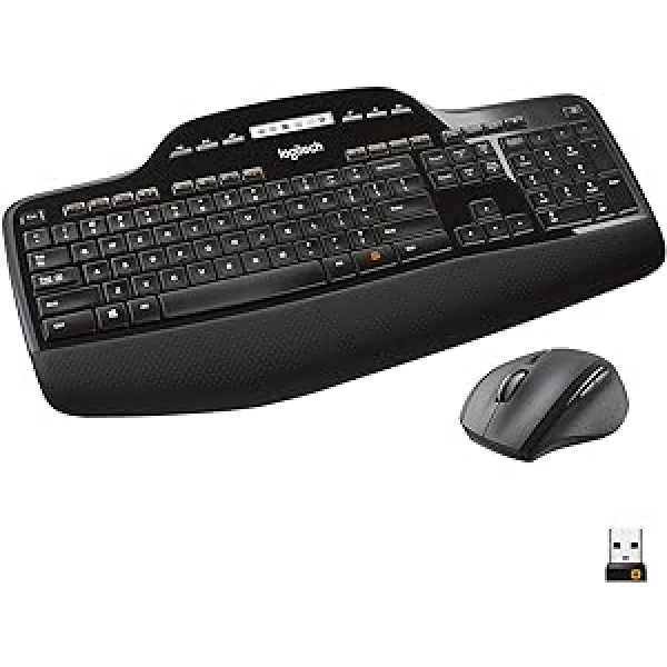 „Logitech MK710“ belaidės klaviatūros ir pelės rinkinys, 2,4 GHz jungtis per USB Unifying imtuvą, 3 metų baterijos veikimo laikas, LCD baterijos indikatorius, delno atrama, kompiuteris / nešiojamas kompiuteris, skandinaviškas QWERTY išdėstyma