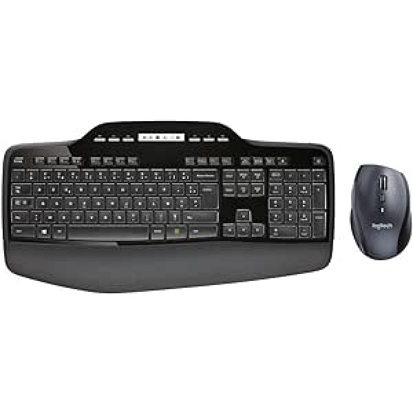 Logitech MK710 bezvadu tastatūras un peles komplekts, 2,4 GHz savienojums, izmantojot USB Unifying uztvērēju, 3 gadu akumulatora darbības laiks, LCD akumulatora indikators, plaukstu balsts, dators/klēpjdators, franču AZERTY izkārtojums