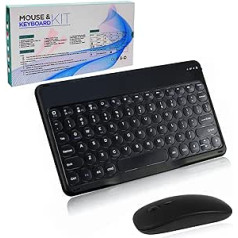 Bluetooth Wireless Keyboard Set, Wireless Keyboard with Mouse Mini Keyboard Ultra Thin Wireless Keyboard Mouse Set for iPad, Mac, PC, Laptop, Tablet, Surface, Phone, Computer, QWERTY