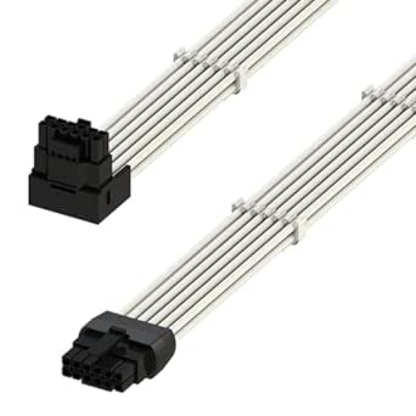 LINKUP - AVA taisnleņķa 600W PCIE 5.0 16Pin (12+4) augstas strāvas strāvas kabelis | Presēts un lodēts tips 16AWG apvalks | Savietojams ar RTX4000 un RTX3000 FE | 70 cm balts