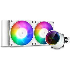 DEEPCOOL Castle 240EX A-RGB WH, AIO šķidruma dzesētājs ar diviem 120 mm CF120-A-RGB PWM ventilatoriem, saderīgs ar LGA1700, balts