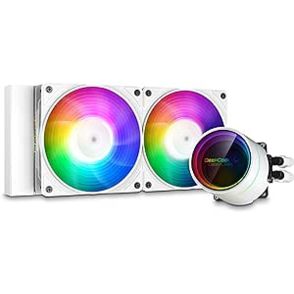 DEEPCOOL Castle 240EX A-RGB WH, AIO šķidruma dzesētājs ar diviem 120 mm CF120-A-RGB PWM ventilatoriem, saderīgs ar LGA1700, balts