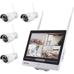 Inkovideo INKO-AL3003-4 WLAN novērošanas komplekts ar integrētu 30,48 cm (12 collu) monitoru un 4 x 3 MP drošības kamerām