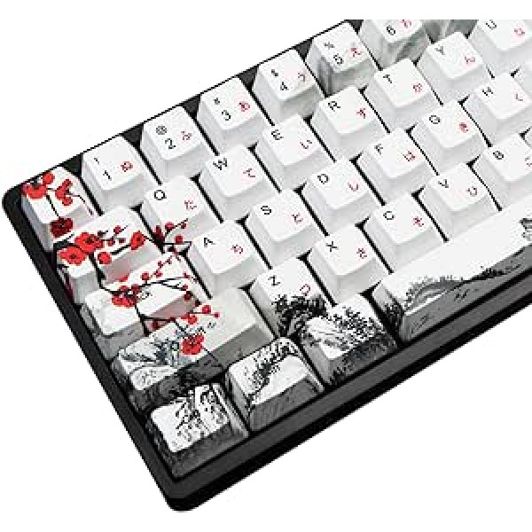 MOLGRIA Keycaps 68 Set for RK68 GK68 Mechanical Keyboard, Custom PBT OEM Profile Keycaps Japāņu fonts Gateron Kailh Cherry MX Switch ANSI Layout Keyboard (Plum Blossom)