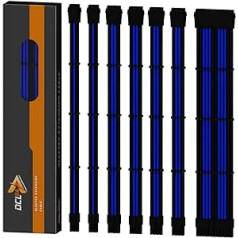 dcl24.de 30 cm Sleeved Cable PC Extension Kit Black/Blue for Power Supply, GPU/CPU, PSU Cable Extensions with Cable Combs, 3 x 8-Pin PCIe Suitable for All Graphics Cards