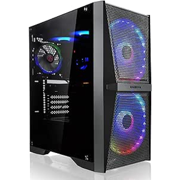 Raijintek Silenos MS Pro, PC ATX korpuss ar rūdīta stikla sānu paneli, datora korpuss ar lielu sietu priekšpusē, korpuss ar trim ventilatoriem, melns