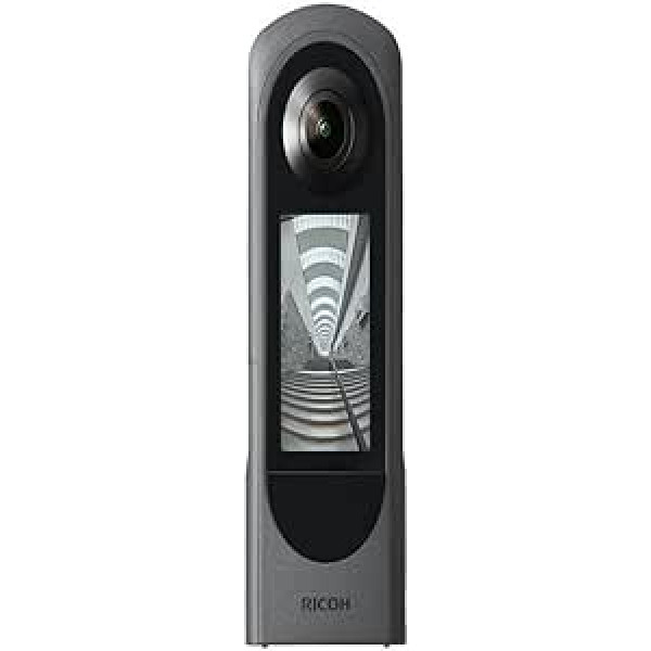 Ricoh Theta X 360 grādu kamera augstas izšķirtspējas attēliem līdz 60 MP, 360 grādu video līdz 5,7 K, ar skārienekrānu, nomaināmu akumulatoru un ārējo atmiņas karti pelēkā krāsā