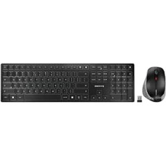 CHERRY DW 9500 plāns bezvadu tastatūras un peles komplekts, starptautiskais izkārtojums (QWERTY), Bluetooth vai bezvadu savienojums, plakans dizains, uzlādējama, ergonomiska pele ar labo roku, melna/pelēka