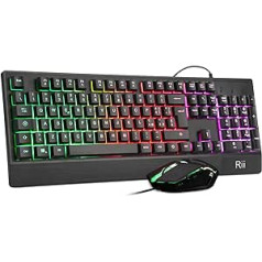 Rii Gaming RK400+ (itāļu izkārtojums) — spēļu tastatūras un peles komplekts, LED fona apgaismojums ar 7 krāsām (varavīksne), pret spoku veidošanās, regulējama jutība līdz 3200 DPI