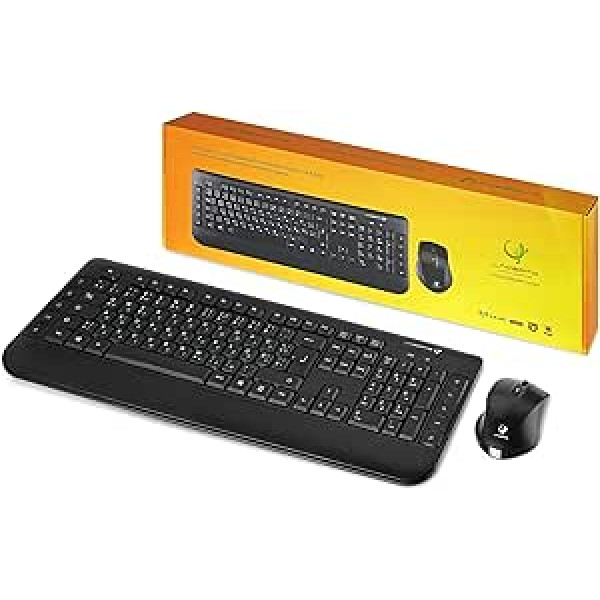 Lacerto® | Bilingual Russian-German Wireless 2.4 GHz Multimedia Keyboard & Mouse Set, Russian-German Wireless Multimedia Keyboard & Mouse KVALITA-DR650WL Combo