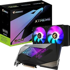 Gigabaitu NVIDIA GeForce RTX 4070 Ti XTREME WATERFORCE grafikas karte — 12 GB GDDR6X, 192 bitu, PCI-E 4.0, 2700 MHz kodola pulkstenis, 3 x DP 1.4, 1 x HDMI 2.1a, NVIDIA GTAVS-USD 43 NVIDIA DLS-USD 43 OR 100