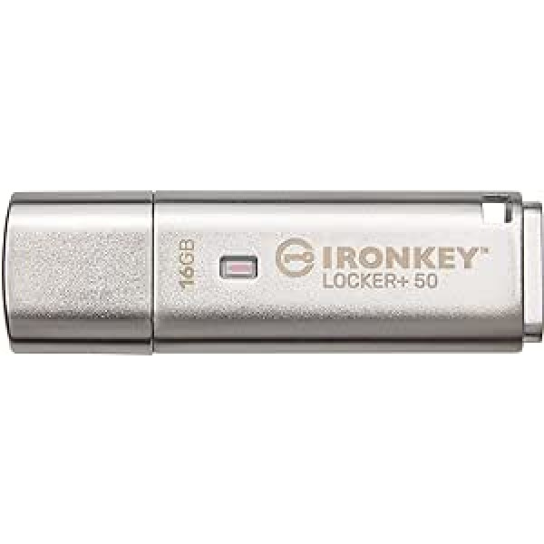 Kingston IronKey Locker+ 50 USB Stick XTS-AES šifrēšana datu aizsardzībai ar automātisku USBtoCloud dublēšanu IKLP50/16GB