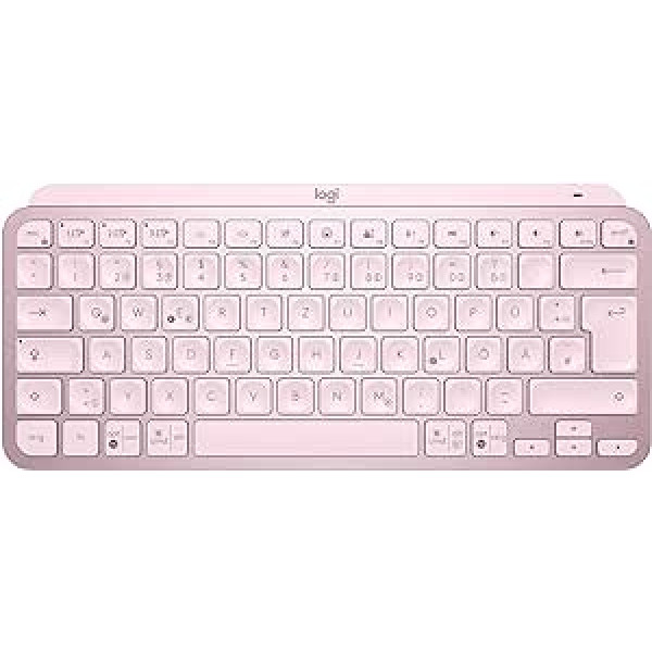 Logitech MX Keys Mini bezvadu tastatūra Kompakta Bluetooth aizmugurgaismota USB-C saderīga ar Apple macOS, iOS, Windows, Linux, Android, metāla korpuss — rozā krāsā