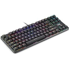 DR1TECH Raven+ mehāniskā TKL spēļu tastatūra personālajam datoram/PS4 ar RGB fona apgaismojumu — 87 taustiņi pret spoku veidošanu — ergonomiska USB tastatūra ar kabeli (starptautisks izkārtojums), melna