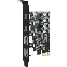 PCIE uz USB paplašināšanas karte 4 porti (2 x USB C, 2 x USB A), USB 3.0 Pcie karte PCI Express paplašināšanas karte galddatora atbalstam Windows Mac OS