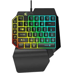 Auveach K15 LED varavīksnes fona apgaismojums, 39 taustiņi Ergonomiska USB vienrocīga spēļu tastatūra plaukstas locītavas atbalsts klēpjdatoram (PUBG versija)