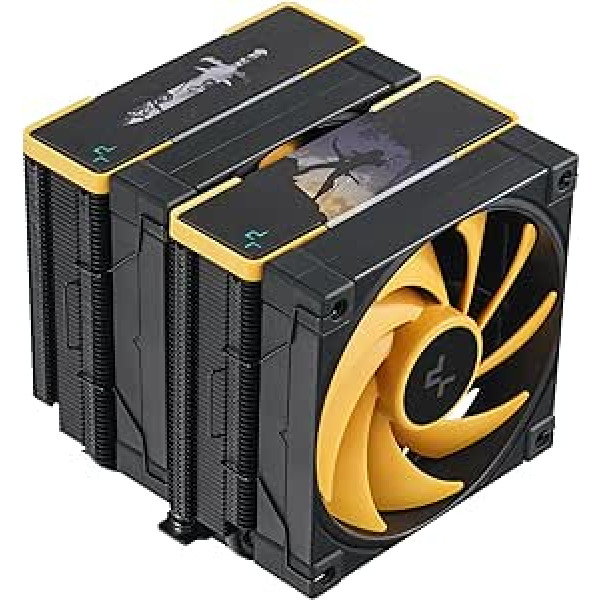 DeepCool AK620 ZERO DARK ZORIA, augstas veiktspējas CPU radiators ar 6 siltuma caurulēm, 2x 120 mm FK120 FDB PWM ventilatori, TDP 260W, LGA1700 un AM5 saderīgs, melns un dzeltens