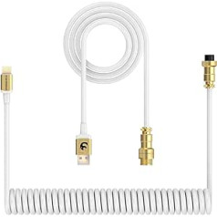 XINMENG C02 spirālveida tastatūras kabelis, TPU paplašināms USB-C tinuma kabelis, C tips uz USB-A ar noņemamu zelta metāla aviācijas savienotāju mehāniskai spēļu tastatūrai, Mac, PC, klēpjdators — balts