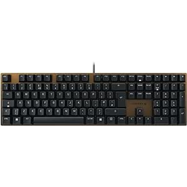 CHERRY KC 200 MX mehāniskā biroja tastatūra, britu izkārtojums (QWERTY), elegants dizains ar anodētu metāla plāksni, vadu, MX2A brūni slēdži, melns/bronza