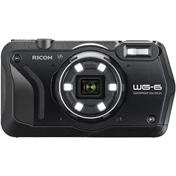 RICOH WG-6 melna ūdensnecaurlaidīga kamera augstas izšķirtspējas attēli ar 20MP 3 collu LCD ūdensizturīgs līdz 20 m triecienizturīgs kritiena augstums 2,1 m zemūdens režīma gredzens ar 6 gaismas diodēm makro fotografēšanai