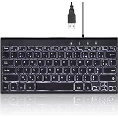 Perixx PERIBOARD-429 Mini aizmugurgaismota tastatūra Plāna, viegla dizaina multivides taustiņi personālajam klēpjdatoram, melns AZERTY konfigurācija