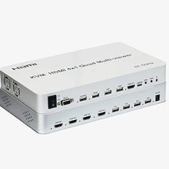 HDMI KVM Quad sadalītājs 4 x 1,4 K 60 Hz KVM HDMI vairāku skatītāju 4 x 1 HDMI četrekrāna daudzfunkciju skatītājs ar nevainojamu 4 in1 HDMI vairāku skatītāju, kas paredzēts USB tastatūras pelei datoram (4K 60HZ)