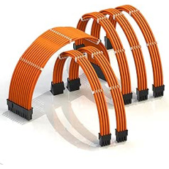 LINKUP - 50 Cm PSU Cable Extension Coated GPU Custom PC Power Supply With Comb Kit - Compatible With Rtx3090┃1 X 24 P (20+4)┃2 X 8 P (4+4) CPU┃3 X 8 P (6+2) GPU Set┃500 MM - Orange