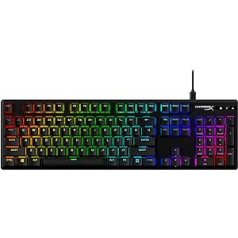 „HyperX Alloy Origins“ PBT – mechaninė žaidimų klaviatūra, PBT klaviatūros dangteliai, RGB apšvietimas, kompaktiškas, aliuminio dėklas, reguliuojamos kojos, reguliuojama naudojant „HyperX Ngenuity“, integruota atmintis – mėlynas „Hy