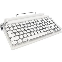 Mehāniskā rakstāmmašīnas tastatūra, retro Bluetooth rakstāmmašīnas tastatūra ar 83 taustiņiem, zils slēdzis, multivides vadība, retro apaļie taustiņi, LED aizmugurgaismojuma tastatūra un (balta)