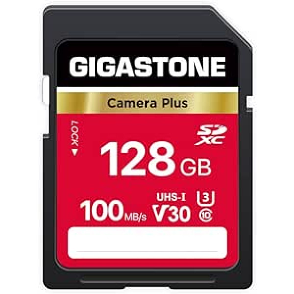 Gigastone Camera Plus 128GB SDXC Memory Card up to 100MB/s for Canon Sony Nikon Olympus Digital Cameras 4K UHD Video Recording UHS-I U3 V30 Class 10 with 1 Mini Case