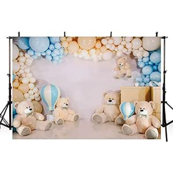 MEHOFOND 8x6ft Bear Baby Photography Backdrop Boy Birthday Baby Shower Newborn Portrait Background Banner Balloons and Bear Cake Smash Decoration Photo Studio Props Accessories