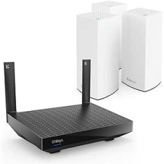 „Linksys Blue Label Mesh WiFi 6“ sistema – 1 x AX5400 maršrutizatorius + 3 x AX3000 mazgai – dviejų juostų tinklelio belaidžio interneto žaidimų sistema – 85 įrenginiai, iki 800 m² diapazonas, vaikų apsauga per „Linksys“ programą