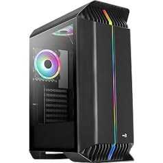 Aerocool Gladiator Duo, ARGB ATX Mid Tower korpuss, 3 x Duo 12 ARGB ventilatori, rūdīta stikla sānu panelis, melns