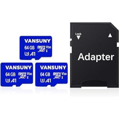 Vansuny Micro SD Card 64 GB Pack of 3 Memory Cards Micro SD 64 GB Pack of 3 with SD Adapter Up to 90 MB/s Read Speed (UHS-I, U3, A1, V30, C10, 4K UHD microSDXC)