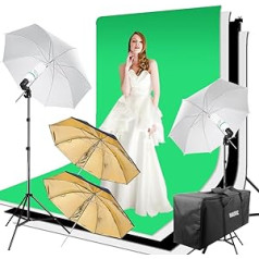 Fotostudijas komplekts ar 2 x 3M fona sistēmu Softbox Photo Umbrella zaļa ekrāna komplekts portretu produktu fotografēšanai