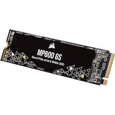 Corsair MP600 GS 1TB PCIe Gen4 x4 NVMe M.2 SSD – didelio tankio TLC NAND – M.2 2280 formos koeficientas – suderinama su tiesiogine saugykla – Iki 4800 MB/s – Idealiai tinka PCIe 4.0 nešiojamiesiems kompiuteriams – juoda