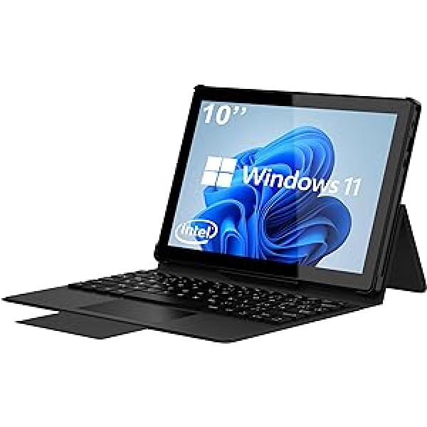 Tibuta Windows 11 planšetdators ar korpusu, Intel Celeron N4100 četrkodolu procesors, 6GB RAM 128GB ROM, noņemama tastatūra, 1280x800 IPS, 5MP + 2MP kamera, WiFi, Bluetooth, pārnēsājams (vācu tastatūra)