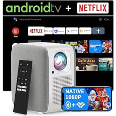 Vietējais 1080P FHD projektors, 4K projektors ar Netflix sertifikātu, Android TV10.0, 5000+ lietotņu, 500 ANSI, stereo skaļrunis, 5G WiFi Bluetooth, filmu projektors, kas ir savietojams ar iOS/Android/Windows