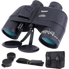 7 x 50 Marine Binoculars for Adults, Waterproof Binoculars with Altitude and Air Pressure Compass on LCD Screen Rangefinder, Suitable for Navigation, Hunting, Bird Watching (Black)