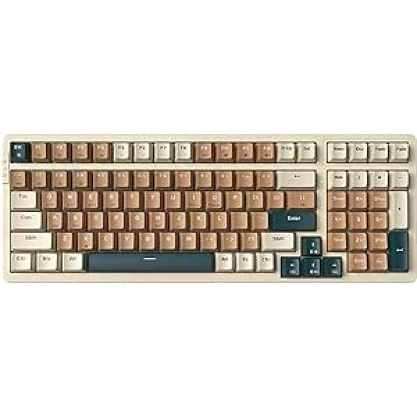 Qisan Mechanical Wireless Keyboard USB Wired Gaming Keyboard LED Backlight Keyboard Blue Switch 100 Keys US Layout (Beige/Brown/Dark Green Combo)